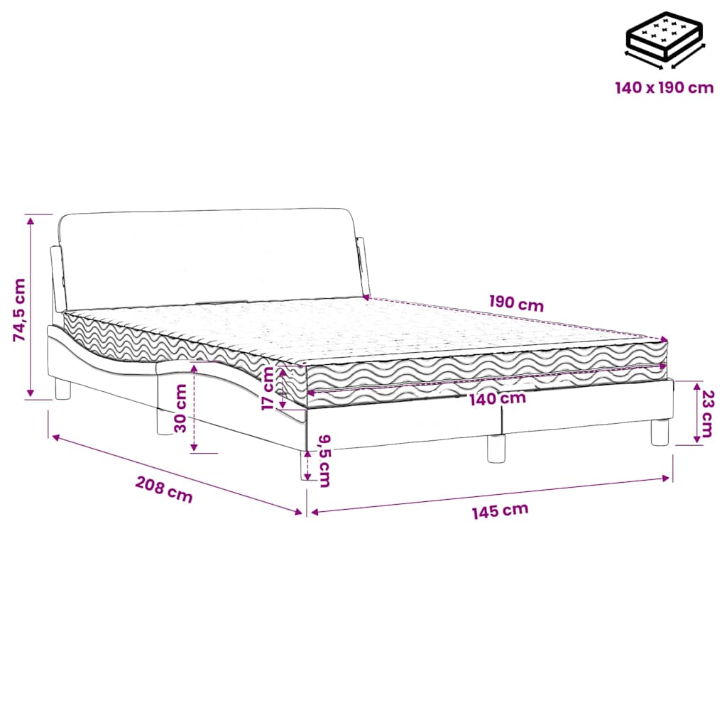 Letto con Materasso Dover Grigio Scuro 140x190 cm Tessuto
