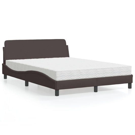 Letto con Materasso Dover Marrone Scuro 140x190cm Tessuto - homemem39