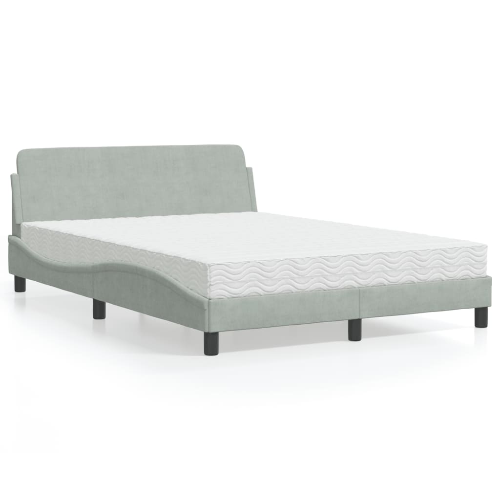 Letto con Materasso Dover Grigio Chiaro 140x190 cm in Velluto - homemem39
