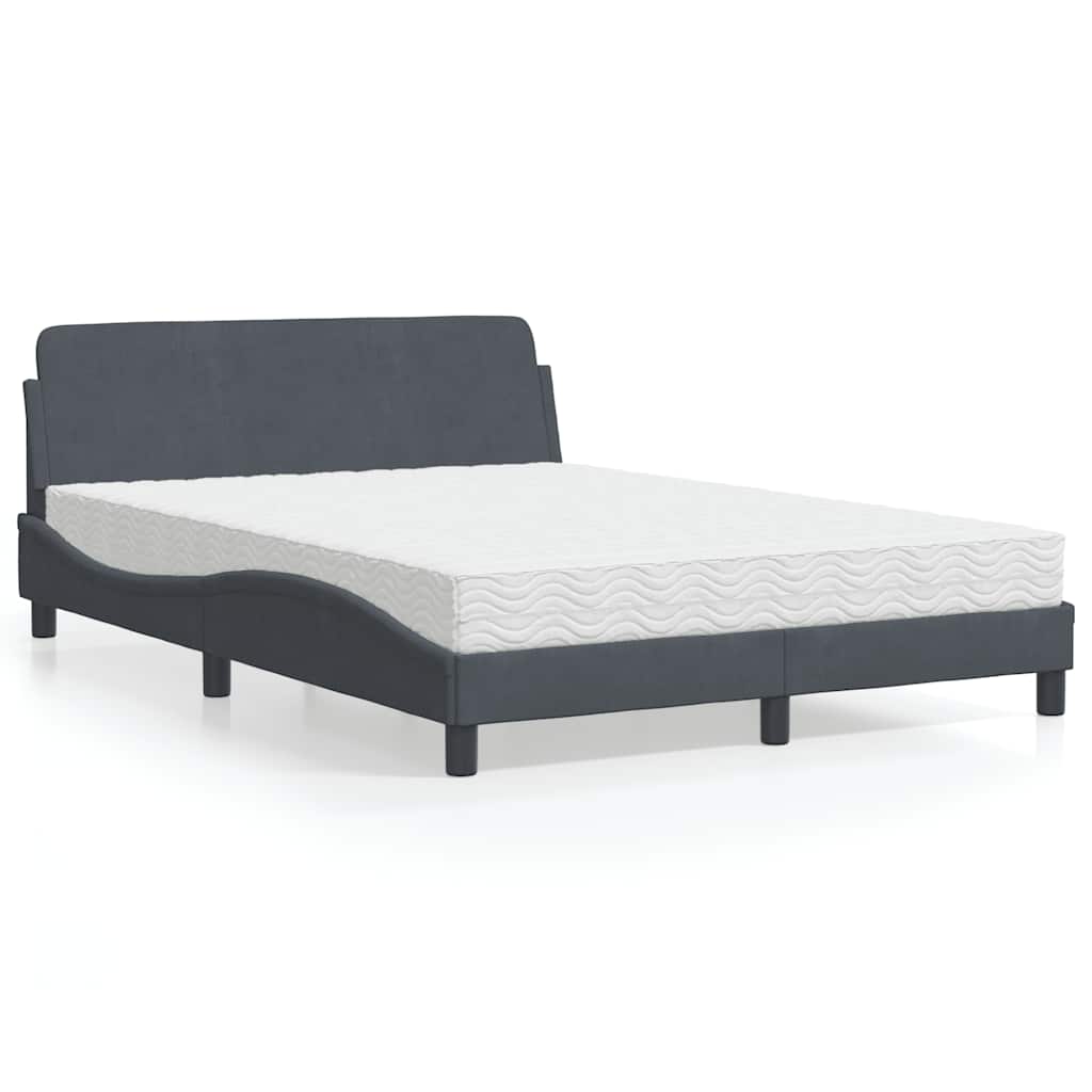 Letto con Materasso Dover Grigio Scuro 140x190 cm in Velluto