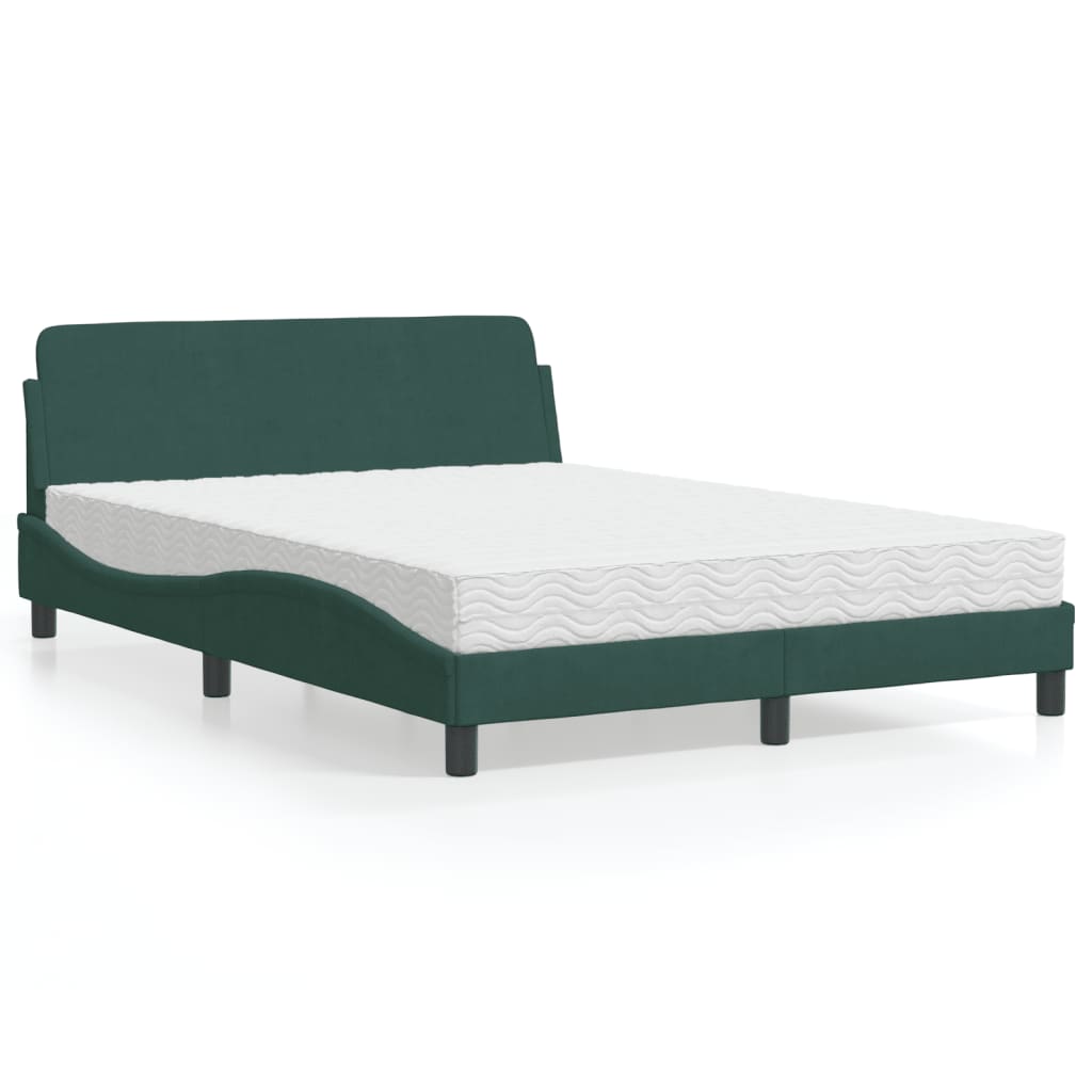 Letto con Materasso Dover Verde Scuro 140x190 cm in Velluto - homemem39