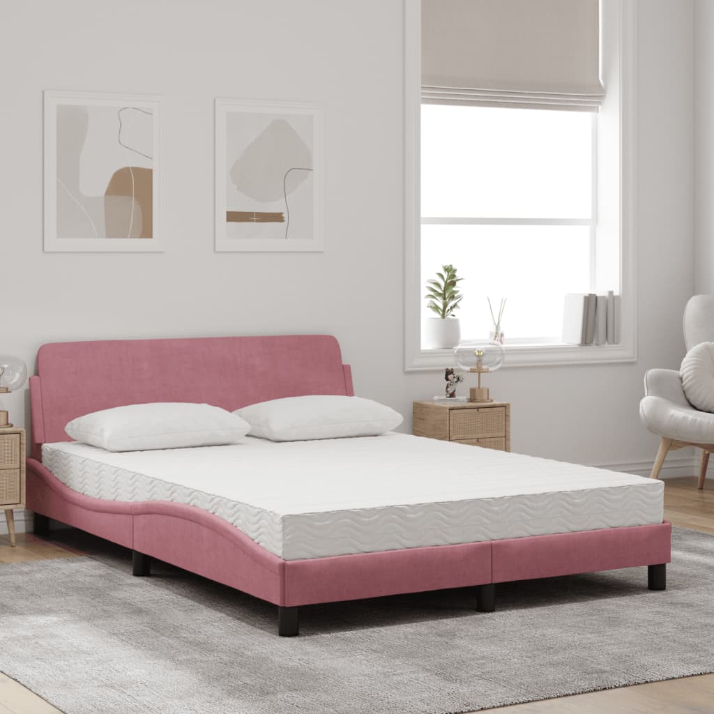 Letto con Materasso Dover Rosa 140x190 cm in Velluto - homemem39