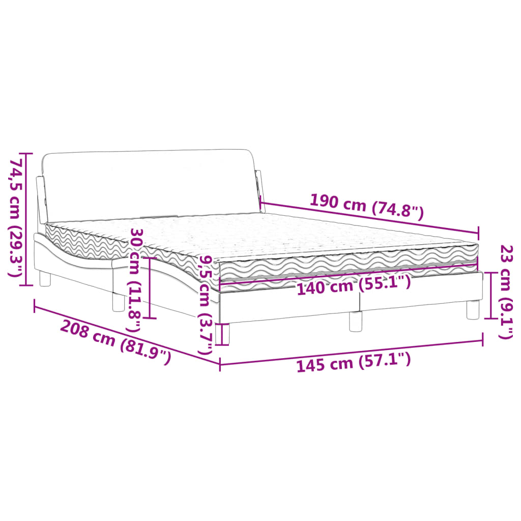 Letto con Materasso Dover Nero 140x190 cm in Similpelle | homemem39