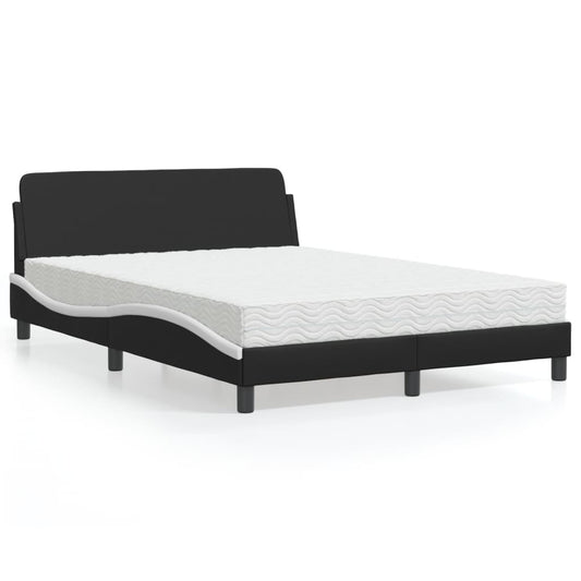 Letto con Materasso Dover Nero e Bianco 140x190 cm in Similpelle - homemem39