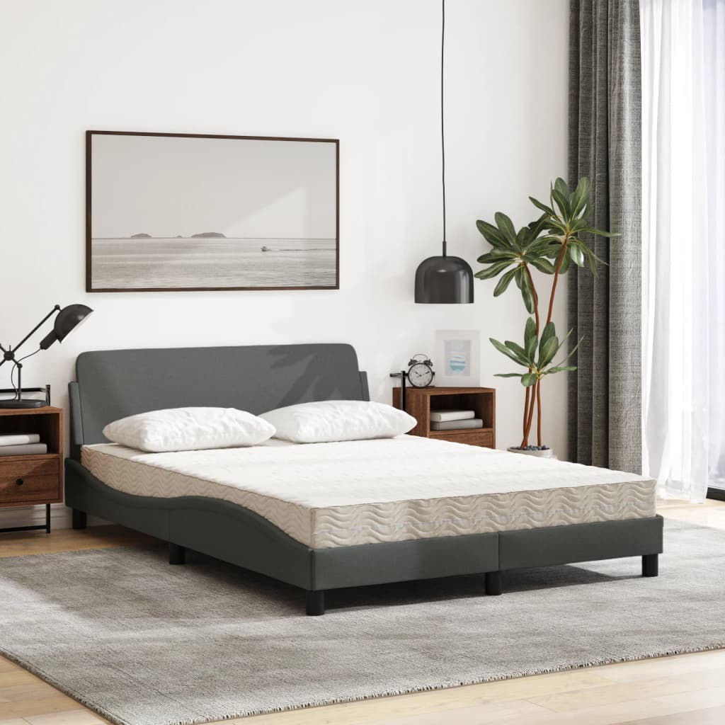 Letto con Materasso Dover Grigio Scuro 140x200cm Tessuto - homemem39
