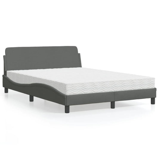 Letto con Materasso Dover Grigio Scuro 140x200cm Tessuto - homemem39