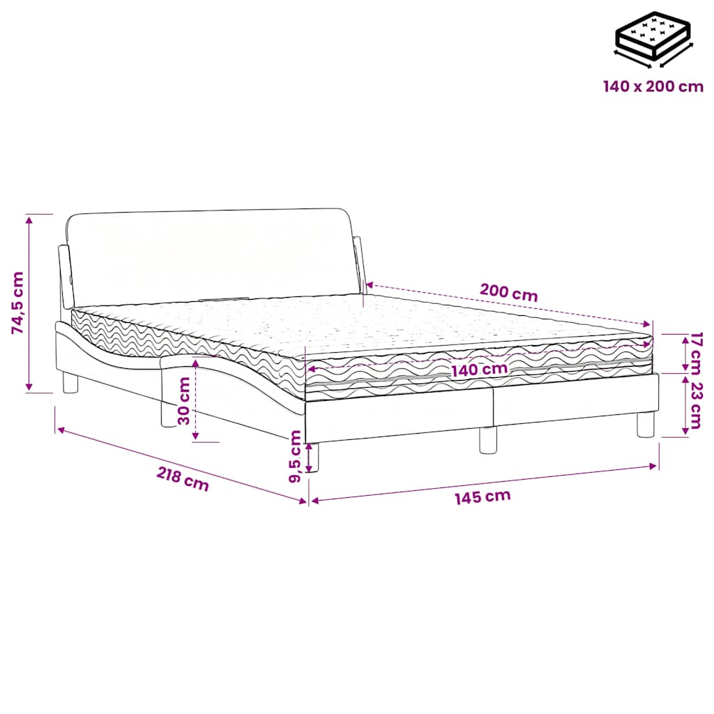 Letto con Materasso Dover Blu 140x200 cm in Tessuto | homemem39