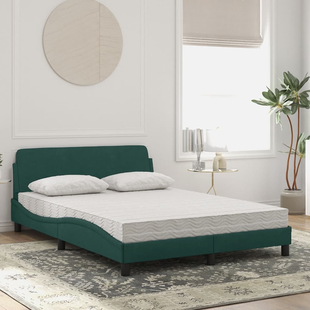 Letto con Materasso Dover Verde Scuro 140x200 cm in Velluto - homemem39