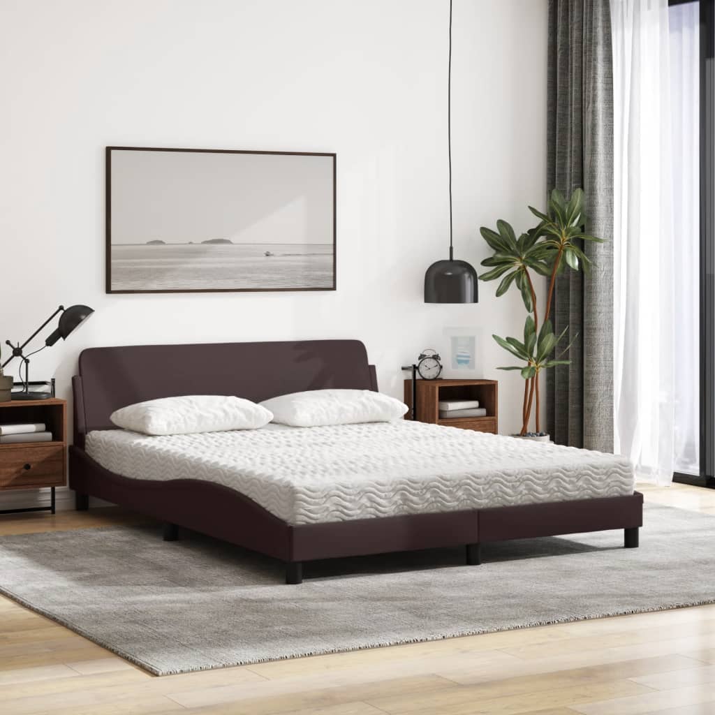 Letto con Materasso Dover Marrone Scuro 160x200cm Tessuto - homemem39