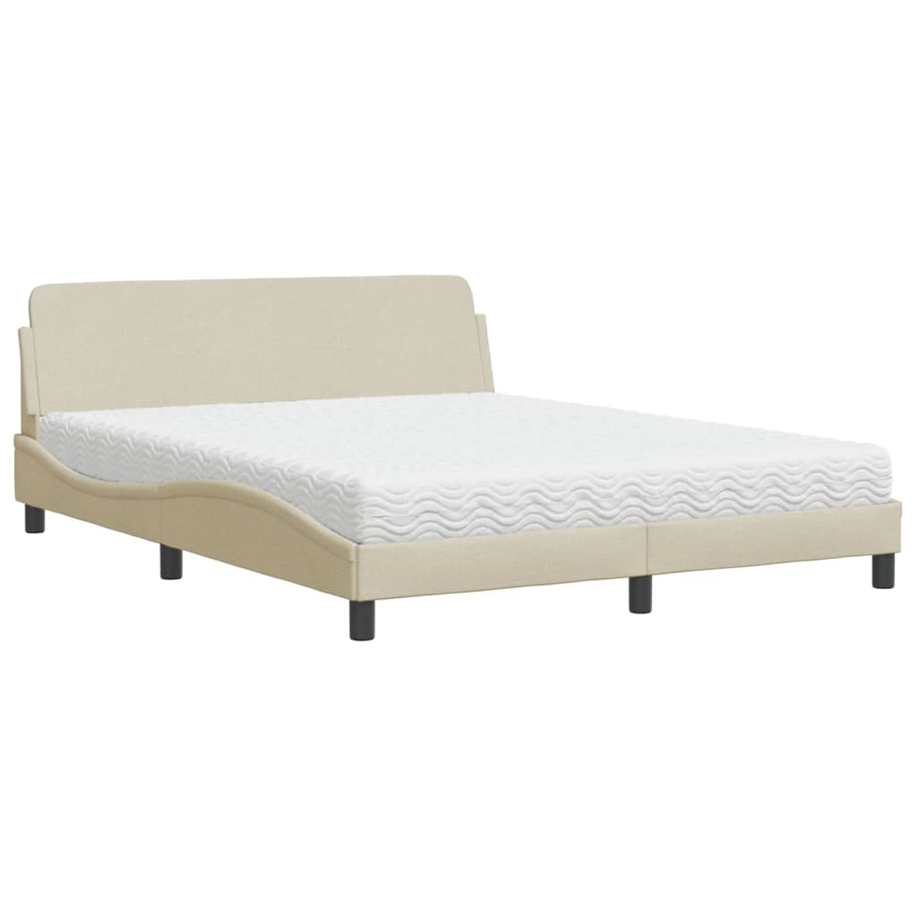 Letto con Materasso Dover Crema 160x200 cm in Tessuto - homemem39