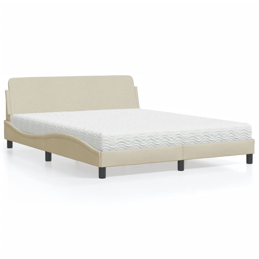 Letto con Materasso Dover Crema 160x200 cm in Tessuto - homemem39