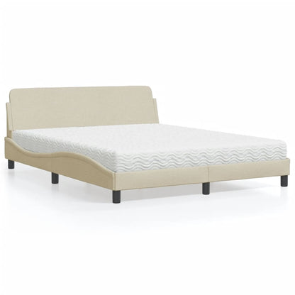 Letto con Materasso Dover Crema 160x200 cm in Tessuto - homemem39