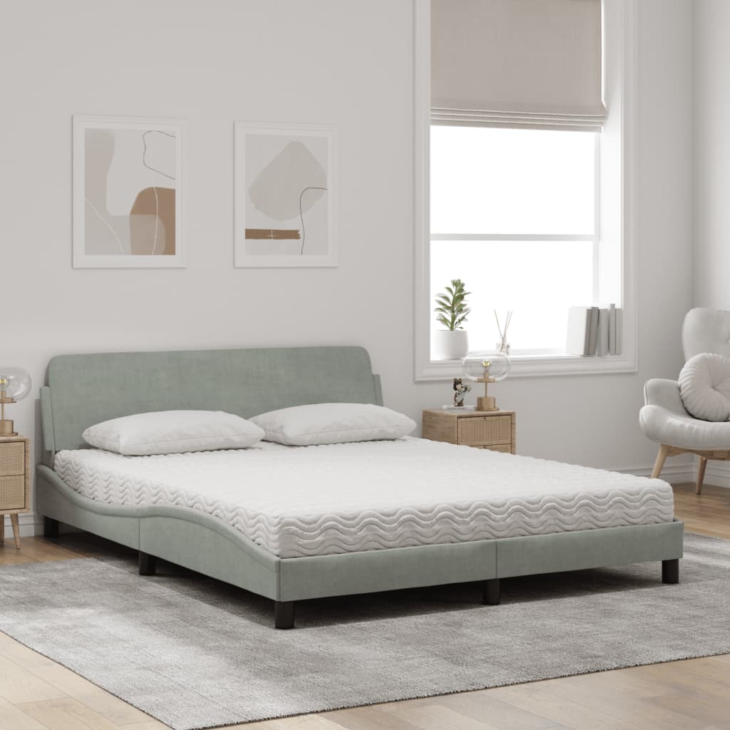 Letto con Materasso Dover Grigio Chiaro 160x200 cm in Velluto - homemem39