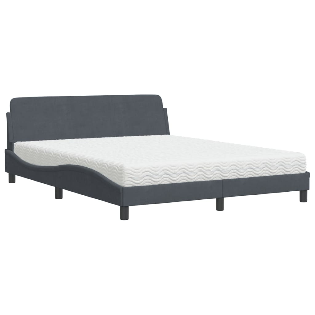 Letto con Materasso Grigio Scuro 160x200 cm in Velluto - homemem39