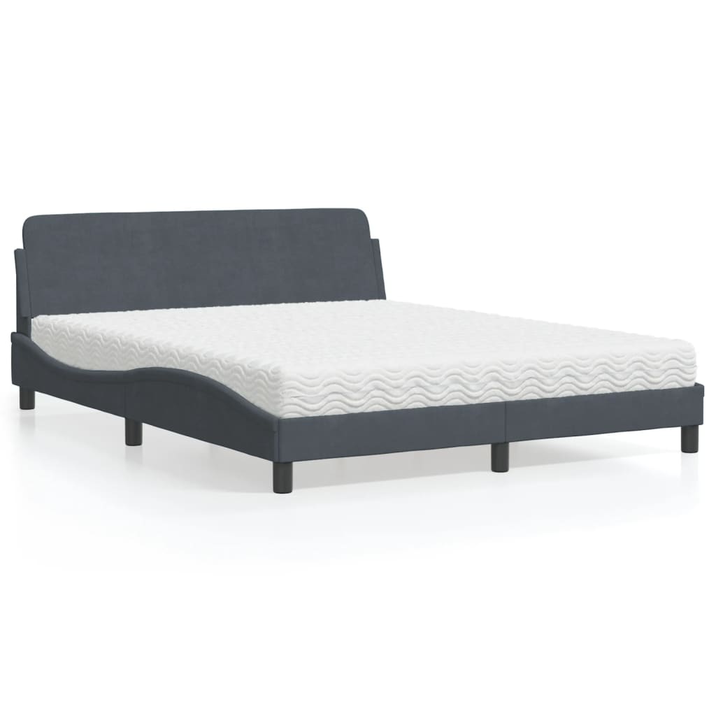 Letto con Materasso Grigio Scuro 160x200 cm in Velluto - homemem39