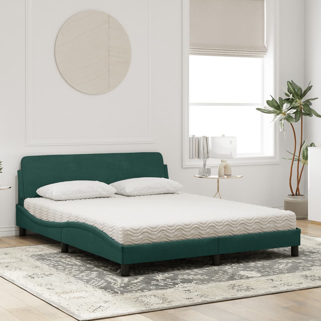 Letto con Materasso Dover Verde Scuro 160x200 cm in Velluto - homemem39
