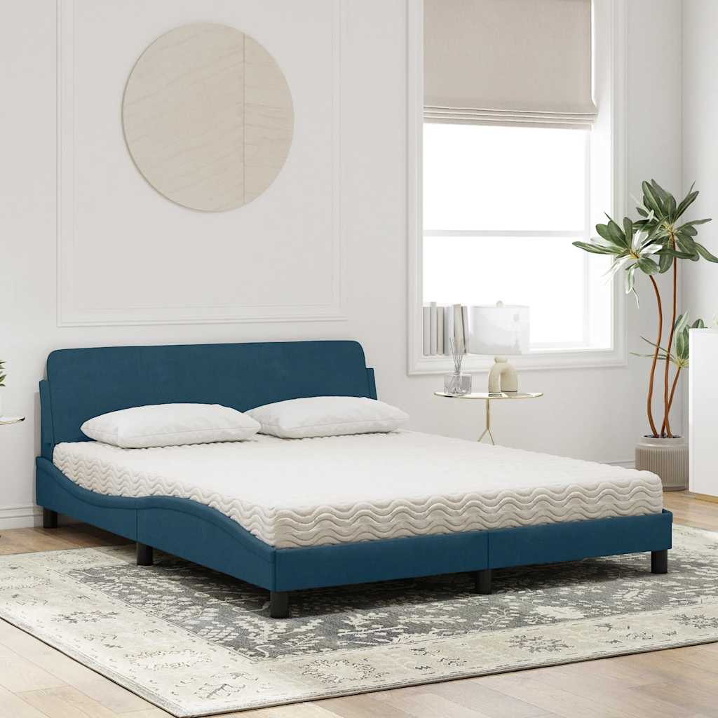 Letto con Materasso Dover Blu 160x200 cm in Velluto