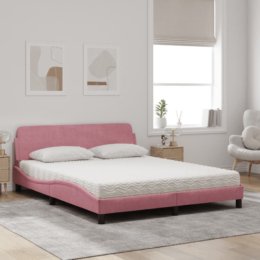 Letto con Materasso Dover Rosa 160x200 cm in Velluto - homemem39