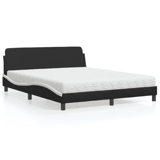 Letto con Materasso Dover Nero e Bianco 160x200cm Similpelle - homemem39