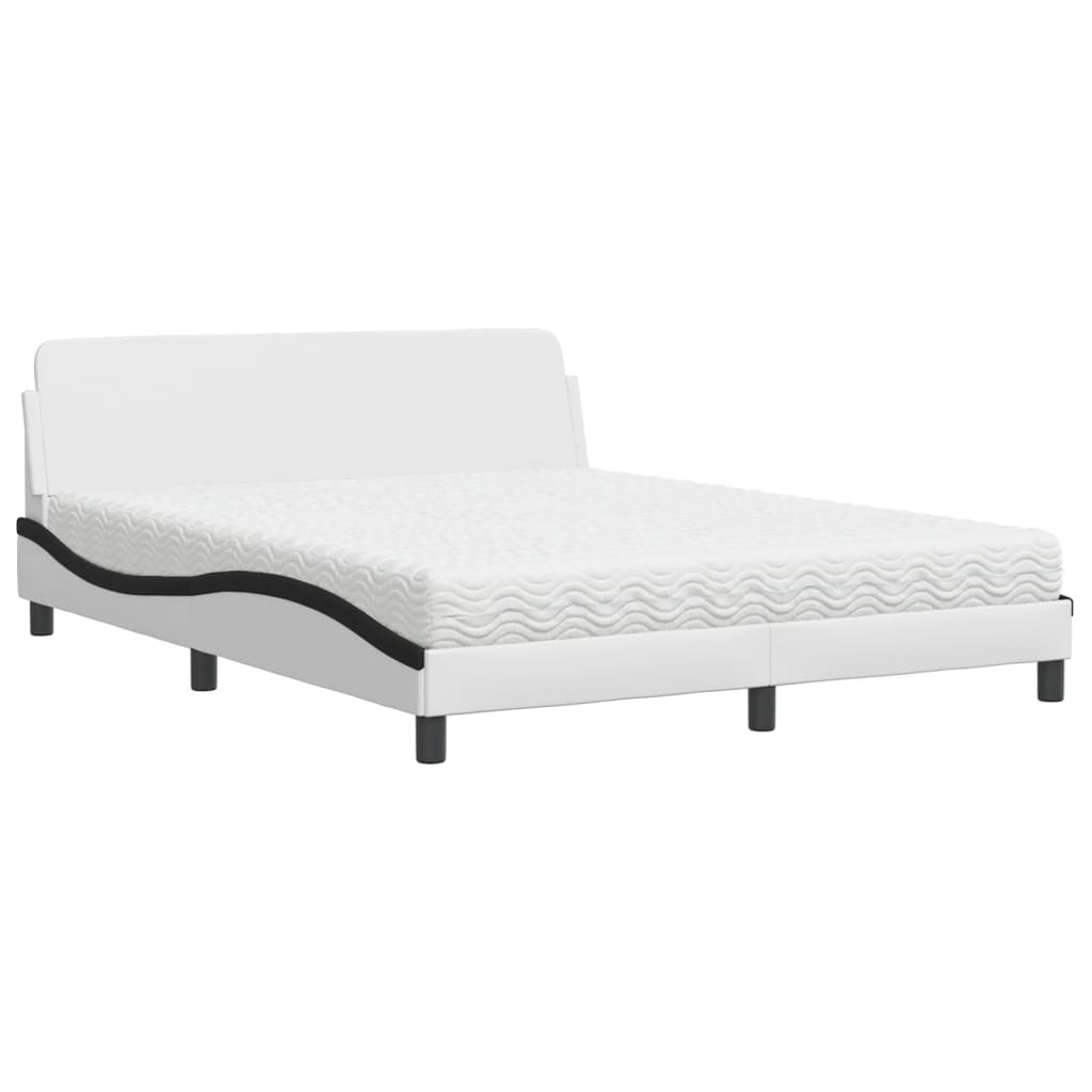 Letto con Materasso Dover Bianco e Nero 160x200cm Similpelle - homemem39