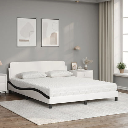 Letto con Materasso Dover Bianco e Nero 160x200cm Similpelle - homemem39