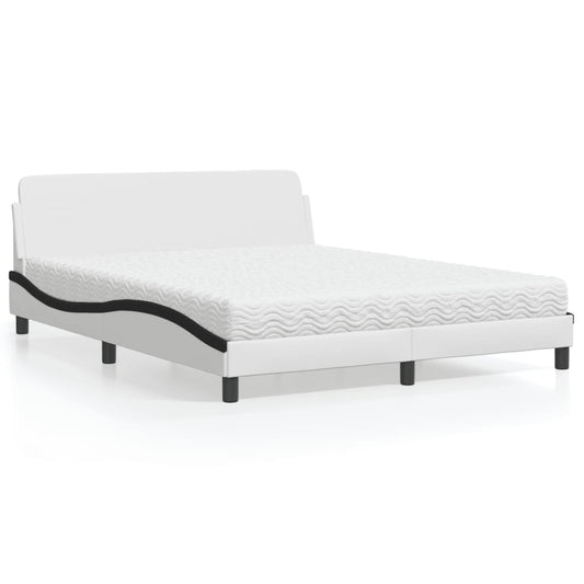 Letto con Materasso Dover Bianco e Nero 160x200cm Similpelle - homemem39