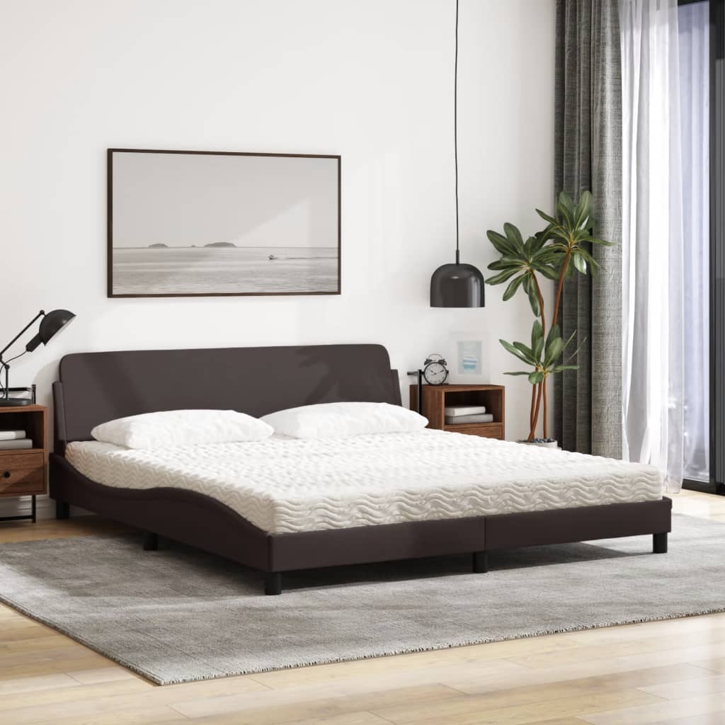 Letto con Materasso Dover Marrone Scuro 180x200cm Tessuto | homemem39