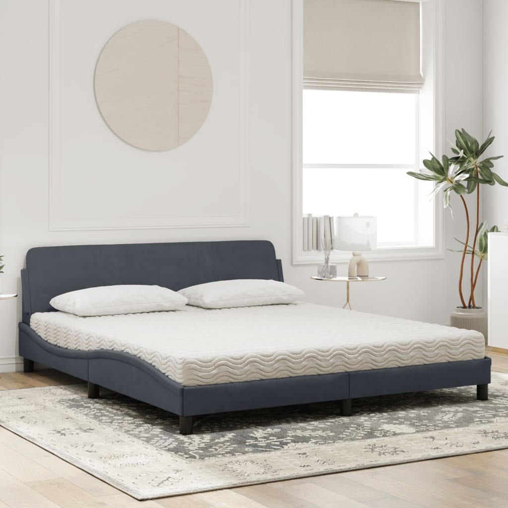 Letto con Materasso Dover Grigio Scuro 180x200 cm in Velluto - homemem39