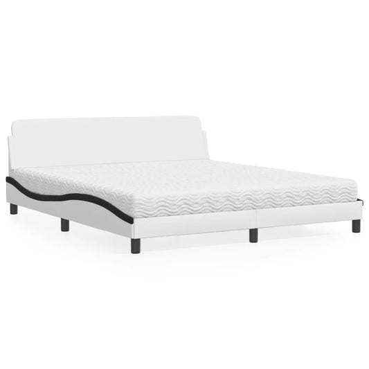 Letto con Materasso Dover Bianco e Nero 180x200cm Similpelle - homemem39