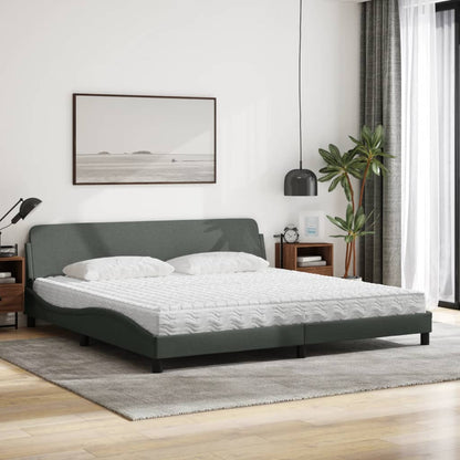 Letto con Materasso Dover Grigio Scuro 200x200 cm in Tessuto - homemem39