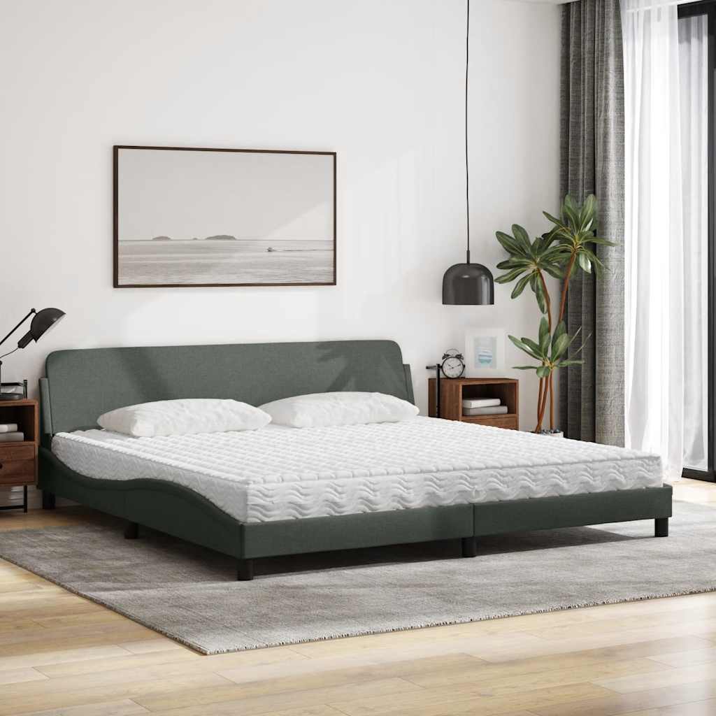 Letto con Materasso Dover Grigio Scuro 200x200 cm in Tessuto
