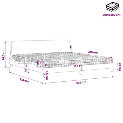 Letto con Materasso Dover Grigio Chiaro 200x200cm Velluto