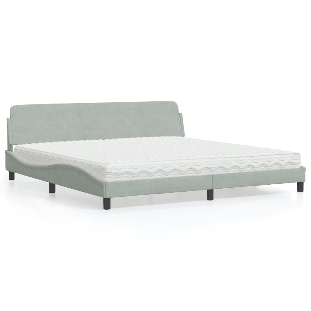 Letto con Materasso Dover Grigio Chiaro 200x200cm Velluto - homemem39
