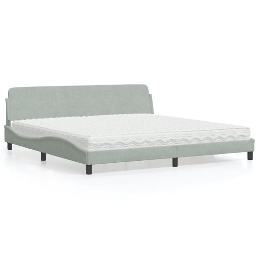 Letto con Materasso Dover Grigio Chiaro 200x200cm Velluto - homemem39