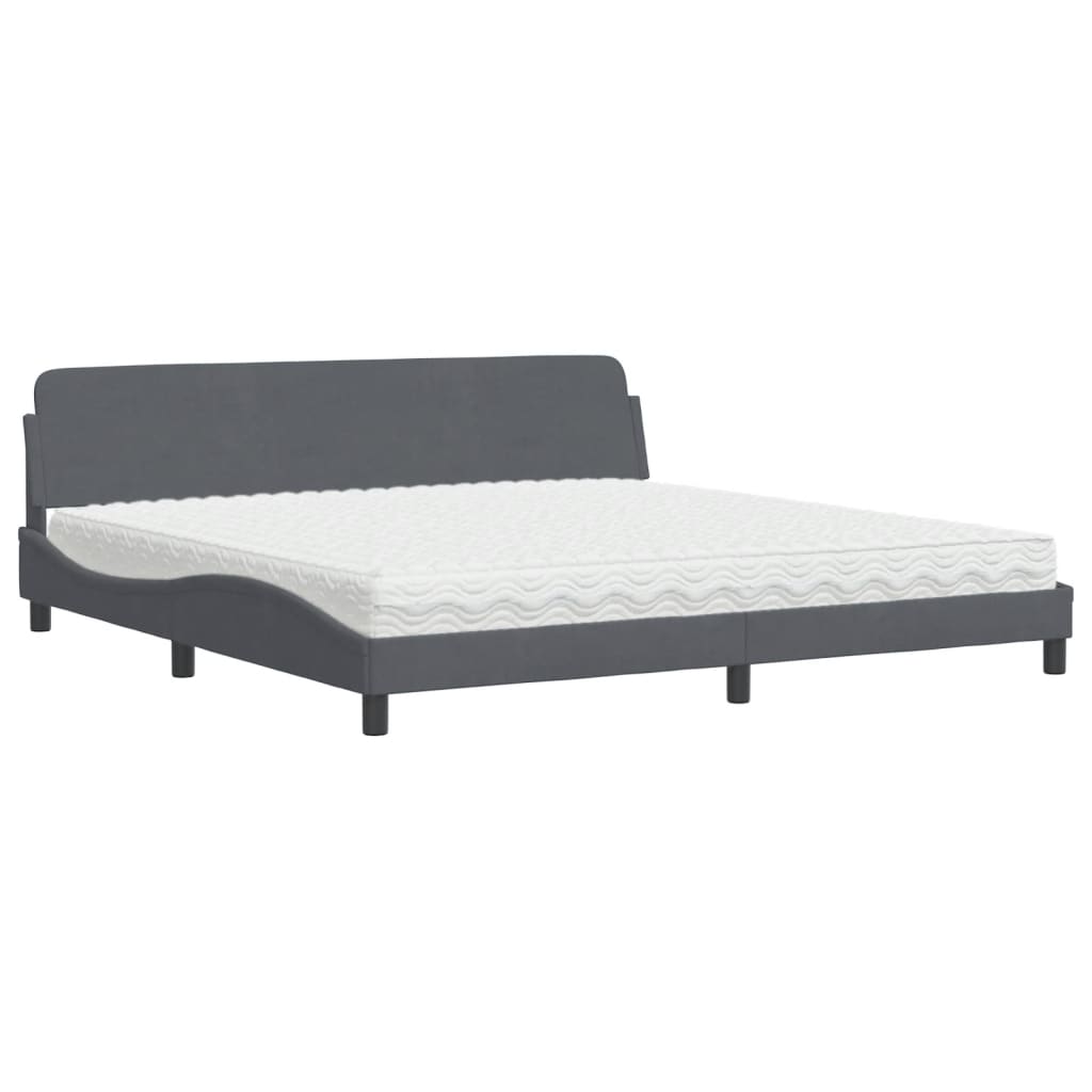 Letto con Materasso Dover Grigio Scuro 200x200 cm Velluto - homemem39