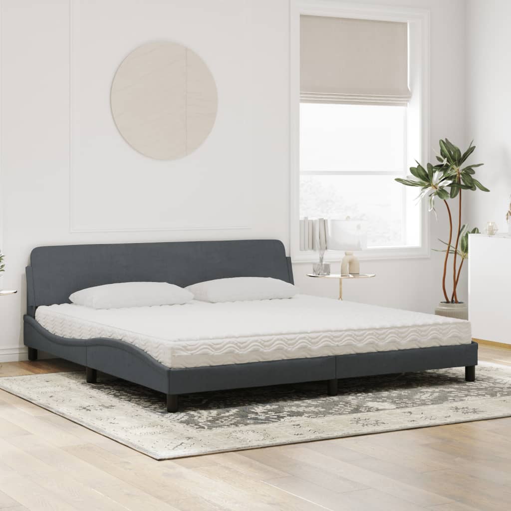 Letto con Materasso Dover Grigio Scuro 200x200 cm Velluto - homemem39