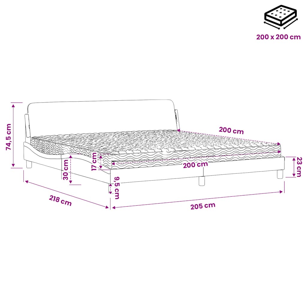 Letto con Materasso Dover Grigio Scuro 200x200 cm Velluto