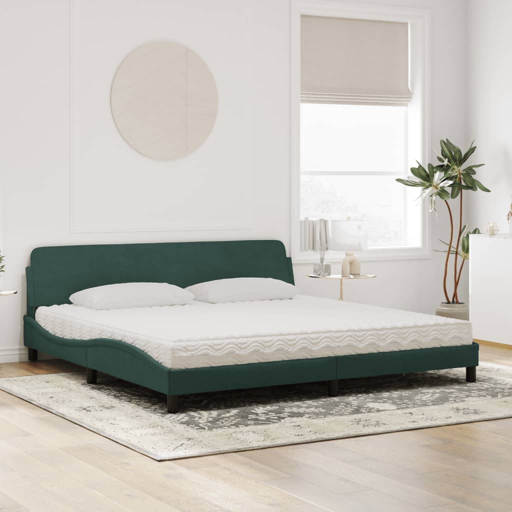 Letto con Materasso Dover Verde Scuro 200x200 cm Velluto - homemem39