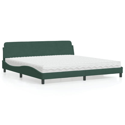 Letto con Materasso Dover Verde Scuro 200x200 cm Velluto - homemem39