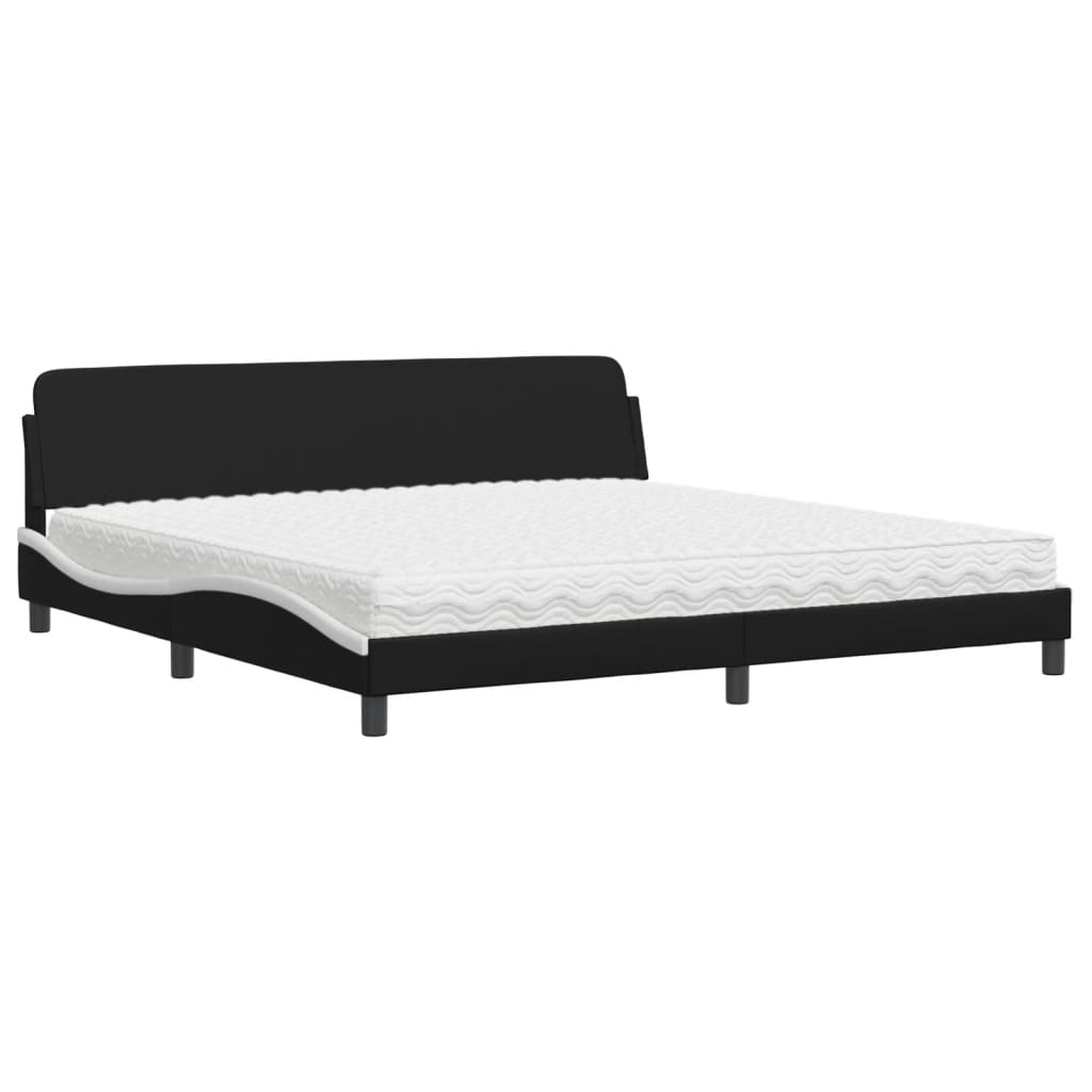 Letto con Materasso Dover Nero e Bianco 200x200cm in Similpelle