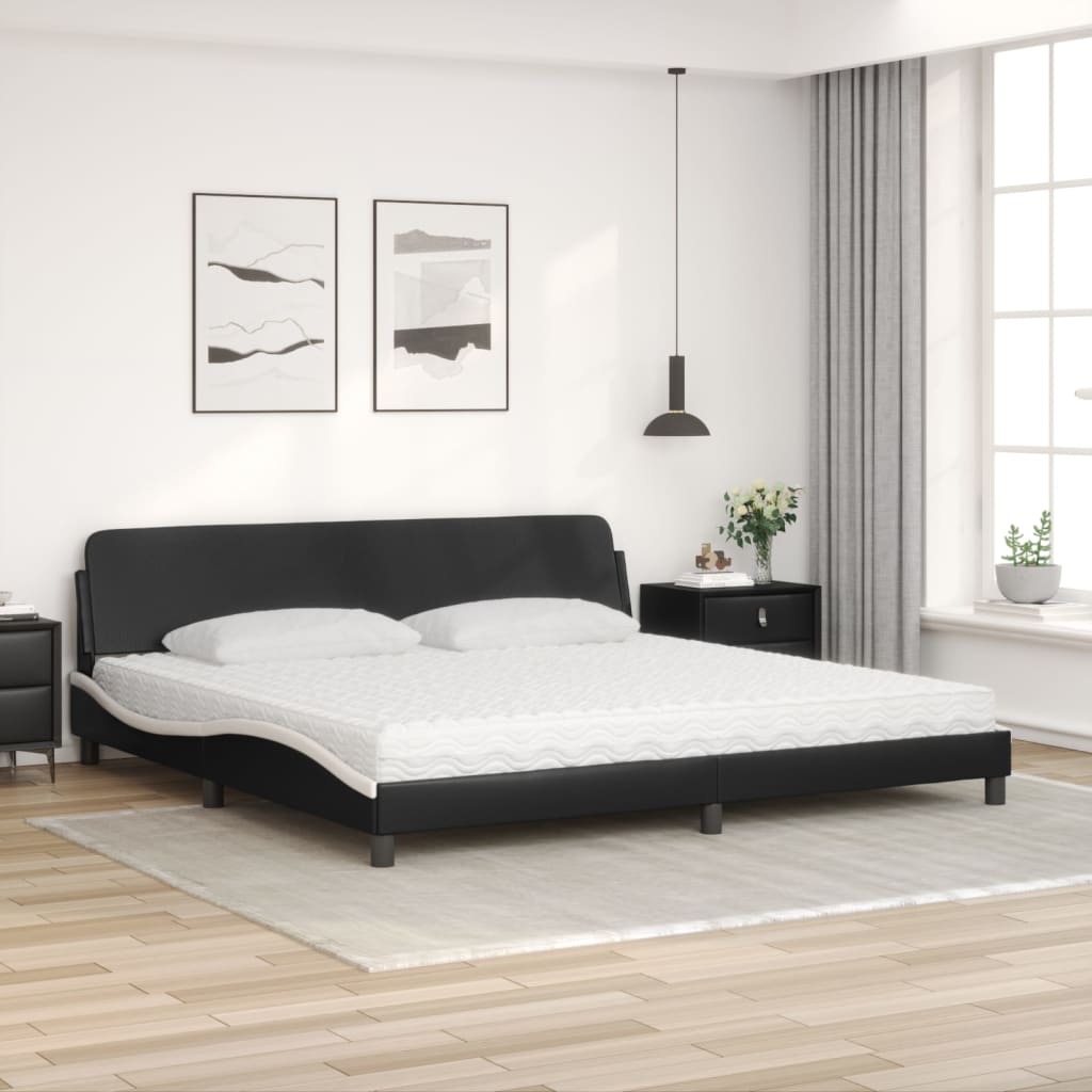Letto con Materasso Dover Nero e Bianco 200x200cm in Similpelle