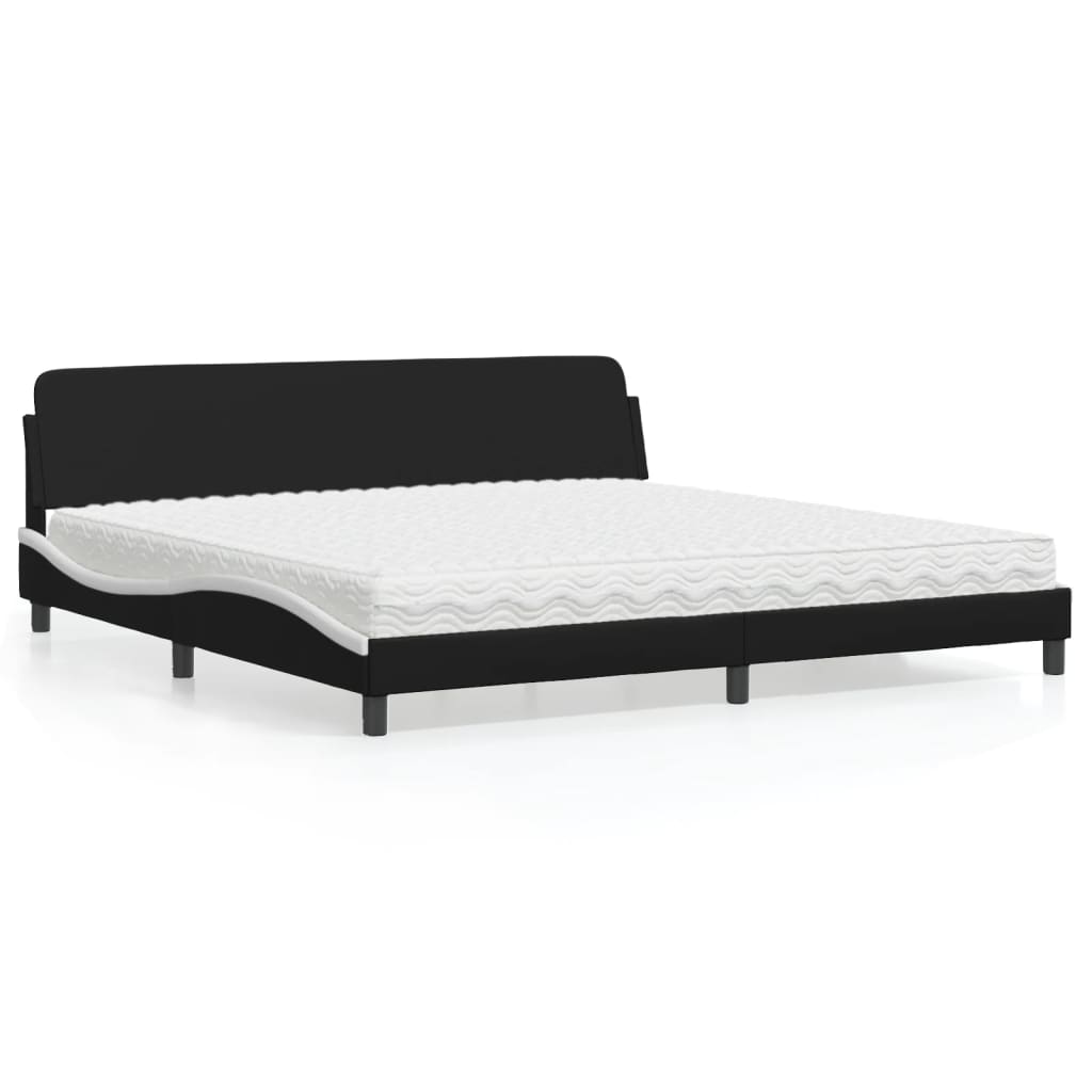 Letto con Materasso Dover Nero e Bianco 200x200cm in Similpelle