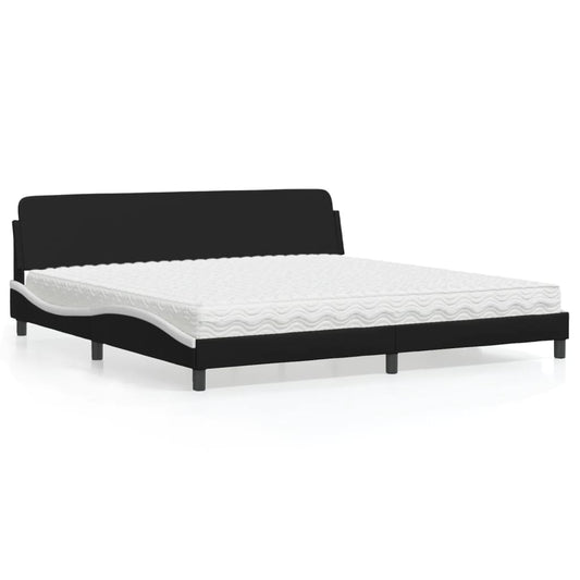 Letto con Materasso Dover Nero e Bianco 200x200cm in Similpelle