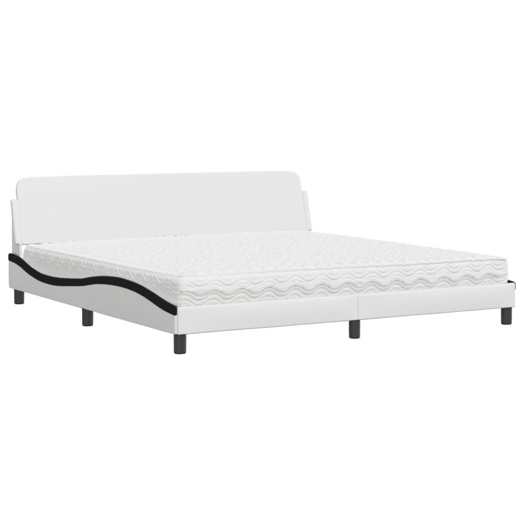 Letto con Materasso Dover Bianco e Nero 200x200cm in Similpelle