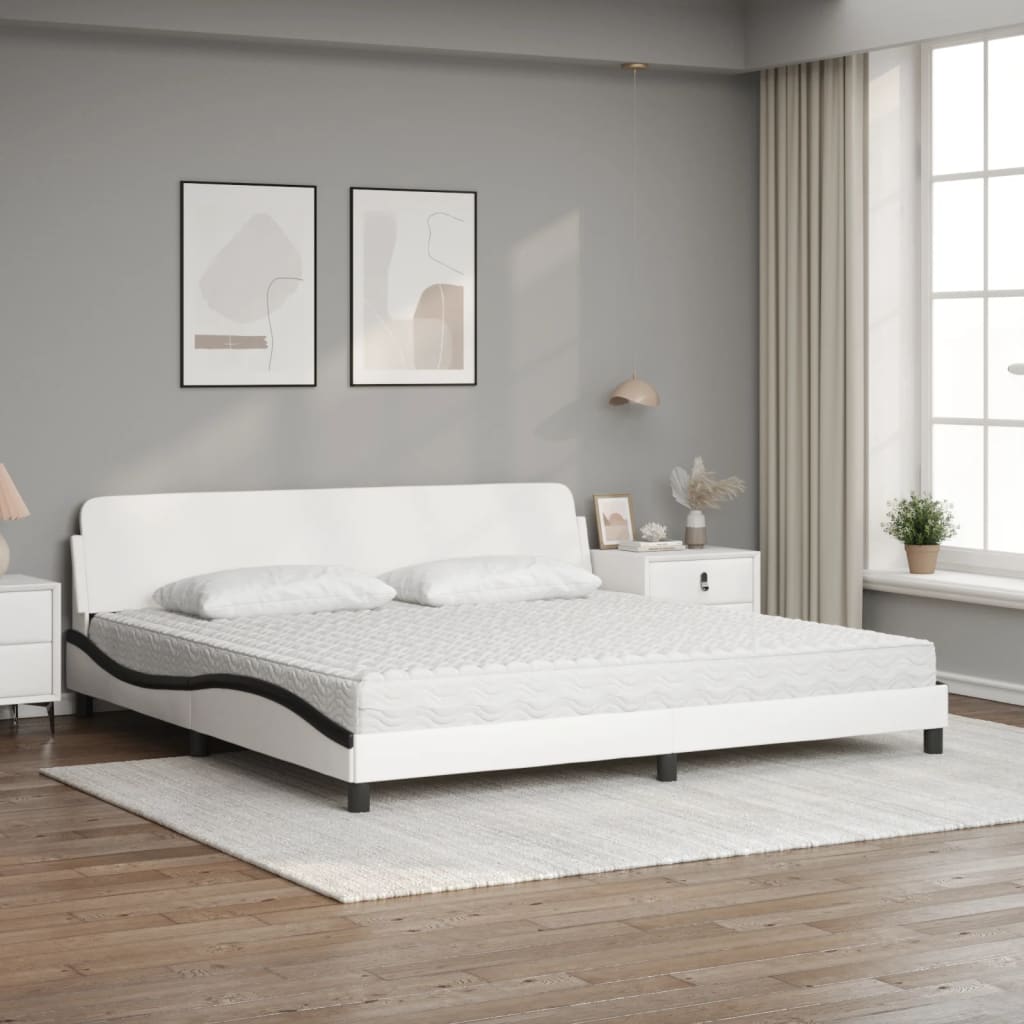 Letto con Materasso Dover Bianco e Nero 200x200cm in Similpelle
