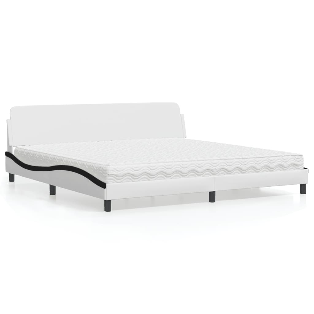 Letto con Materasso Dover Bianco e Nero 200x200cm in Similpelle