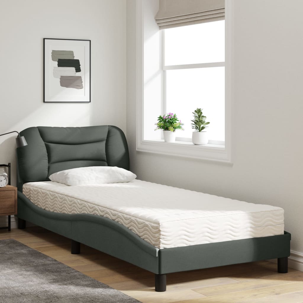 Letto con Materasso Hvar Grigio Scuro 90x190 cm in Tessuto - homemem39