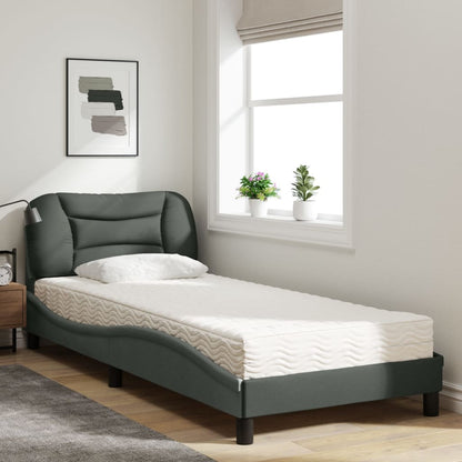 Letto con Materasso Hvar Grigio Scuro 90x190 cm in Tessuto - homemem39