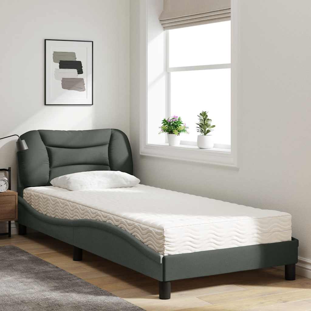 Letto con Materasso Hvar Grigio Scuro 90x190 cm in Tessuto