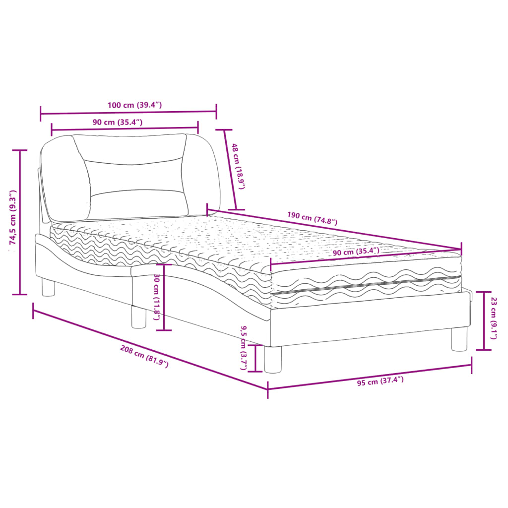 Letto con Materasso Hvar Nero 90x190 cm in Tessuto | homemem39